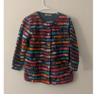 Choices Multicolor Textured Denim Jacket, Small, Art To Wear, Peasant, Boho